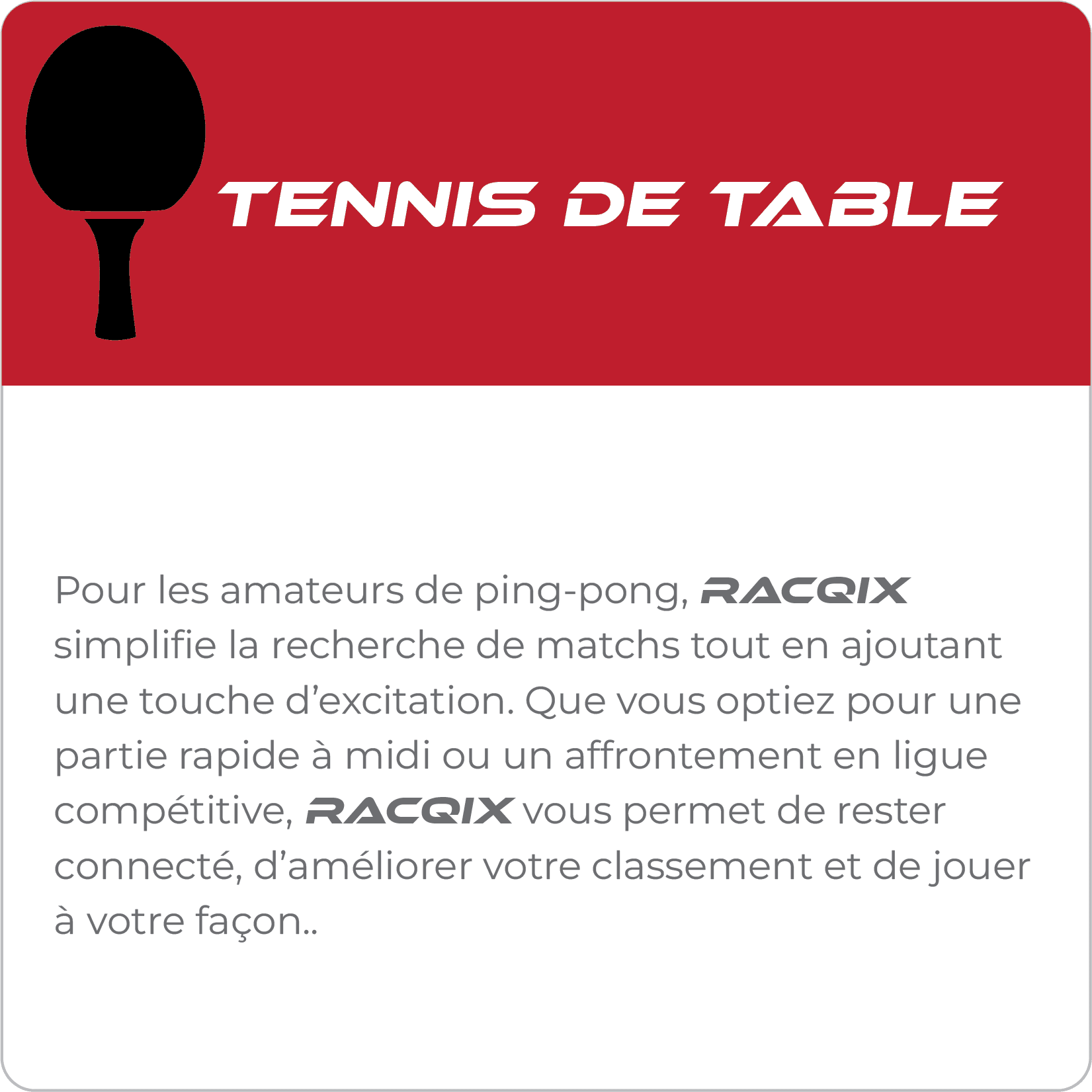 Description du Tennis de Table